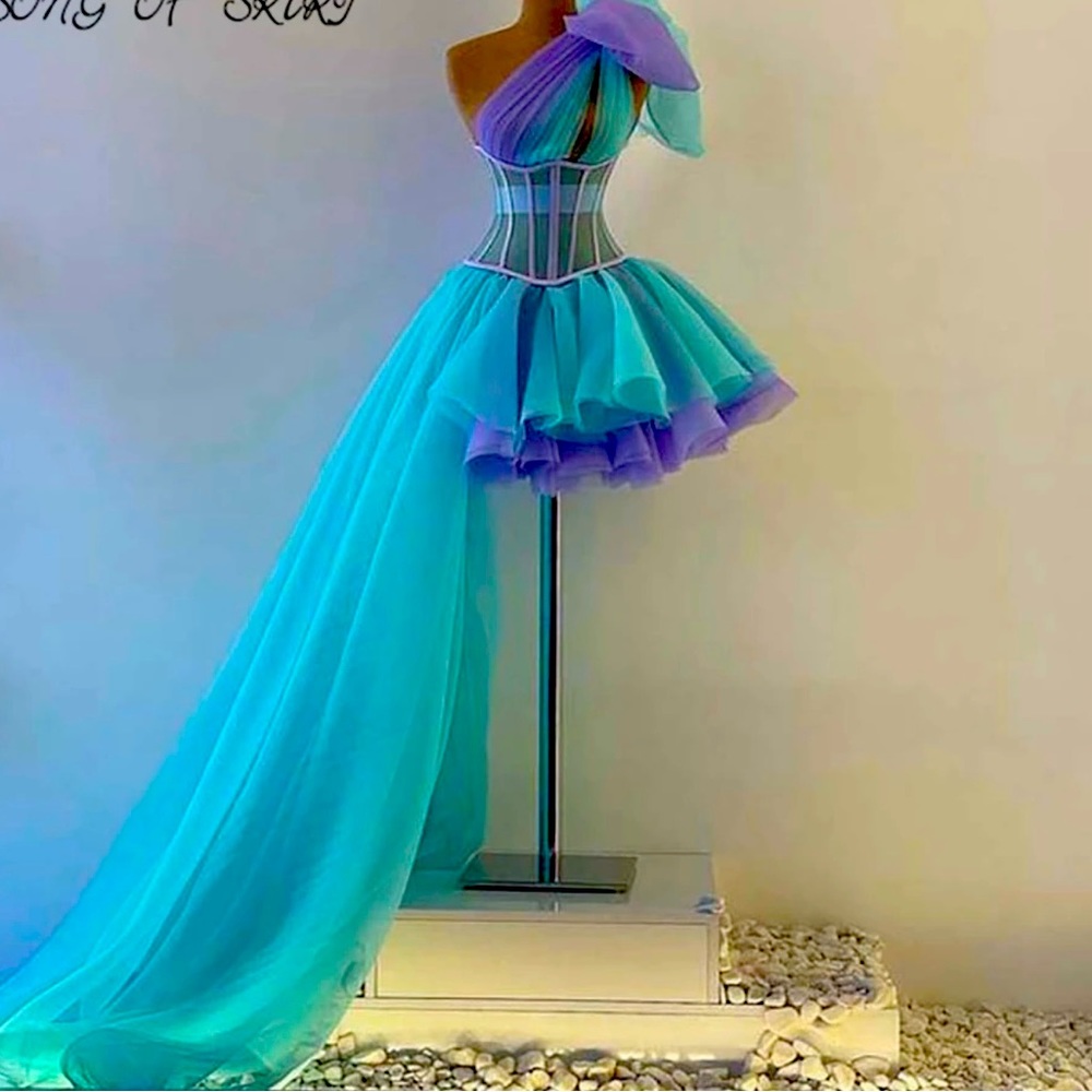 Purple and Blue tulle dress with one shoulder bow size 24W
